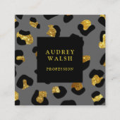 Girly Glittery Gold Grey Leopard print Luxe Vierkante Visitekaartje (Voorkant)