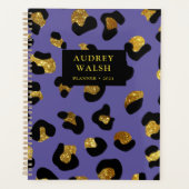 Girly Glittery Gold Paars Leopard Print Luxe Planner (Voorkant)