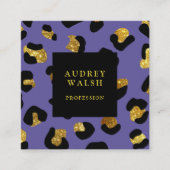 Girly Glittery Gold Paars Leopard print Luxe Vierkante Visitekaartje (Voorkant)