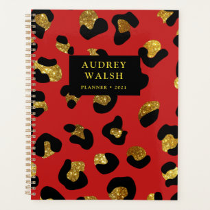 Girly Glittery Gold Red Leopard print Luxe Planner