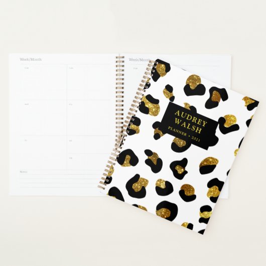 Girly Glittery Gold White leopard print Luxe Planner (Display)