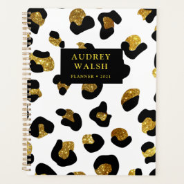 Girly Glittery Gold White leopard print Luxe Planner