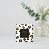 Girly Glittery Gold White leopard print Luxe Vierkante Visitekaartje (Staand voorkant)