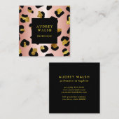 Girly Glittery Roos Gold Leopard print Luxe Vierkante Visitekaartje (Voorkant / Achterkant)