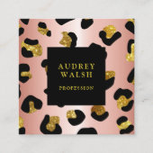 Girly Glittery Roos Gold Leopard print Luxe Vierkante Visitekaartje (Voorkant)
