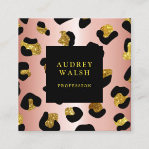 Girly Glittery Roos Gold Leopard print Luxe Vierkante Visitekaartje
