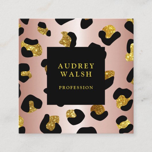 Girly Glittery Roos Gold Leopard print Luxe Vierkante Visitekaartje (Voorkant)