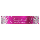 Girly Glittery Silver Faux Hot Pink Folie Naambordje (Voorkant)