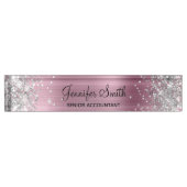 Girly Glittery Silver Faux Light Roze Folie Naambordje (Voorkant)