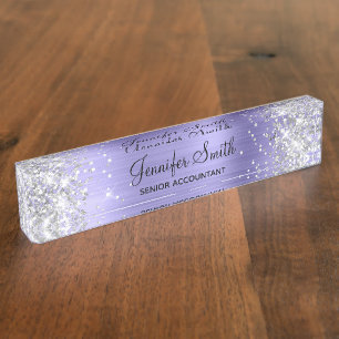 Girly Glittery Silver Faux Periwinkle-Folie Naambordje