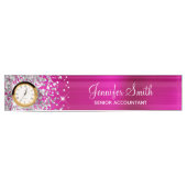 Girly Glittery Silver Hot Pink Glam Naambordje (Voorkant)