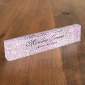 Girly Glittery Zilver Faux Lichtroze Naambordje (Zijkant)