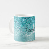 Girly Glitz Aqua Turquoise Glitter Leopard Print Koffiemok (Voorkant links)