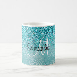 Girly Glitz Aqua Turquoise Glitter Leopard Print Koffiemok