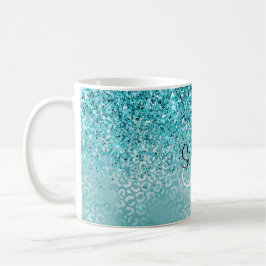 Girly Glitz Aqua Turquoise Glitter Leopard Print Koffiemok