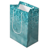 Girly Glitz Aqua Turquoise Glitter Medium Cadeauzakje (Voorkant Gekanteld)