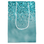 Girly Glitz Aqua Turquoise Glitter Medium Cadeauzakje (Achterkant)