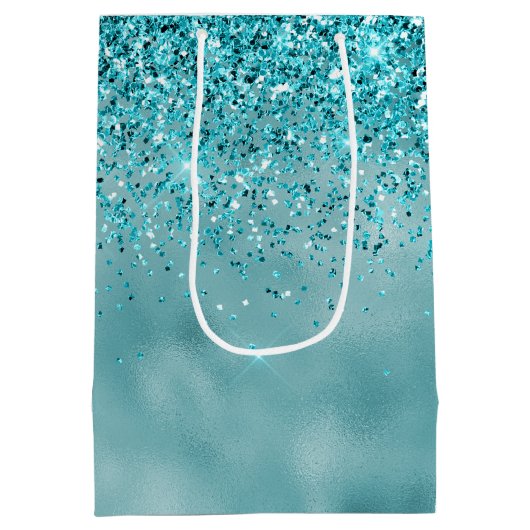 Girly Glitz Aqua Turquoise Glitter Medium Cadeauzakje (Achterkant)