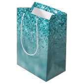 Girly Glitz Aqua Turquoise Glitter Medium Cadeauzakje (Achterkant Gekanteld)