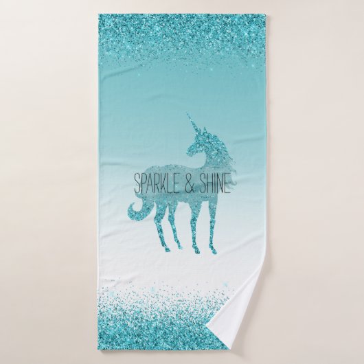 Girly Glitz Aqua Turquoise Glitter Unicorn Badhanddoek (Badhanddoek)