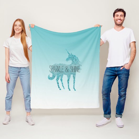 Girly Glitz Aqua Turquoise Glitter Unicorn Fleece Deken (In situ)