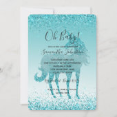 Girly Glitz Aqua Turquoise Glitter Unicorn Kaart (Voorkant)