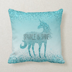 Girly Glitz Aqua Turquoise Glitter Unicorn Kussen