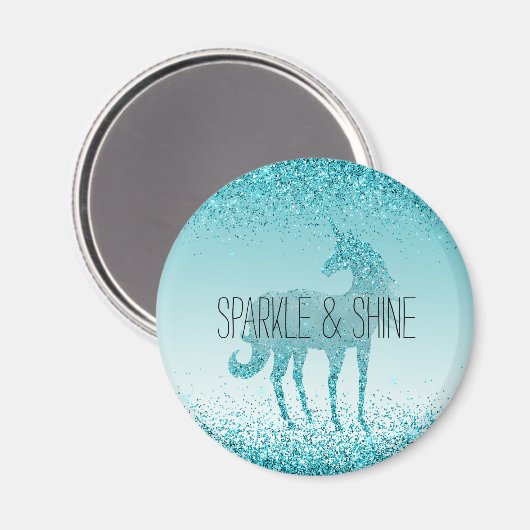 Girly Glitz Aqua Turquoise Glitter Unicorn Magneet (Voorkant / Achterkant)