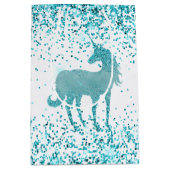 Girly Glitz Aqua Turquoise Glitter Unicorn Medium Cadeauzakje (Voorkant)