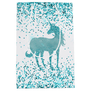 Girly Glitz Aqua Turquoise Glitter Unicorn Medium Cadeauzakje