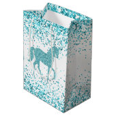 Girly Glitz Aqua Turquoise Glitter Unicorn Medium Cadeauzakje (Achterkant Gekanteld)
