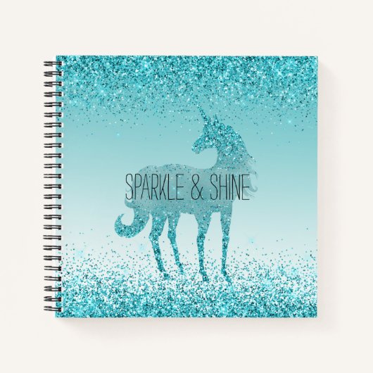 Girly Glitz Aqua Turquoise Glitter Unicorn Notitieboek (Voorkant)