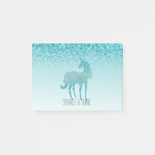 Girly Glitz Aqua Turquoise Glitter Unicorn Post-it® Notes (Voorkant)