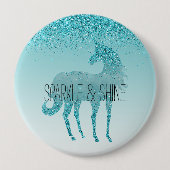 Girly Glitz Aqua Turquoise Glitter Unicorn Ronde Button 4,0 Cm (Voorkant)
