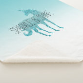 Girly Glitz Aqua Turquoise Glitter Unicorn Sherpa Deken (3/4)