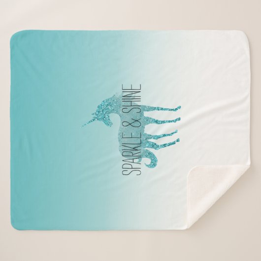 Girly Glitz Aqua Turquoise Glitter Unicorn Sherpa Deken (Voorkant (horizontaal))