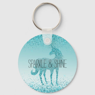 Girly Glitz Aqua Turquoise Glitter Unicorn Sleutelhanger