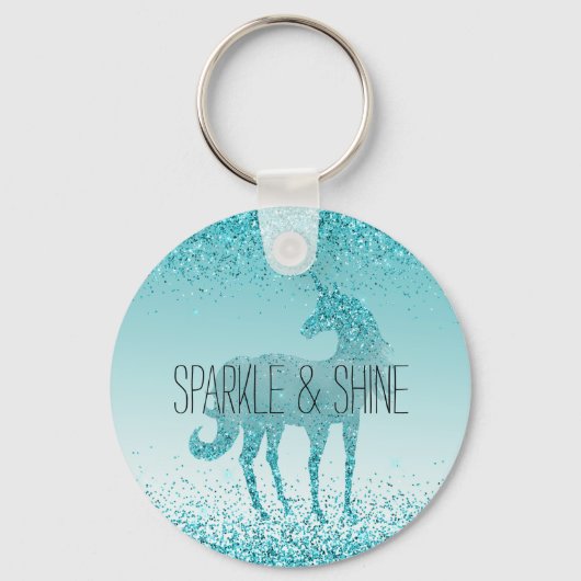Girly Glitz Aqua Turquoise Glitter Unicorn Sleutelhanger (Voorkant)