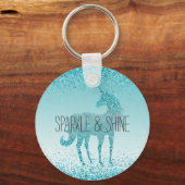 Girly Glitz Aqua Turquoise Glitter Unicorn Sleutelhanger (Voorkant)