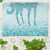 Girly Glitz Aqua Turquoise Glitter Unicorn Theedoek (Gevouwen)