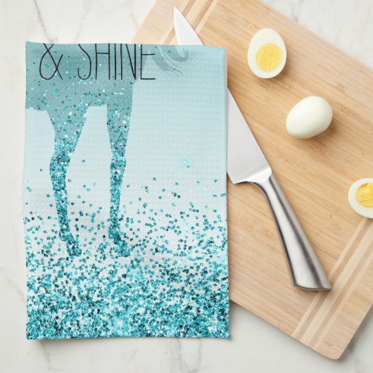 Girly Glitz Aqua Turquoise Glitter Unicorn Theedoek (Quarter Fold)