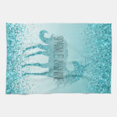 Girly Glitz Aqua Turquoise Glitter Unicorn Theedoek (Horizontaal)