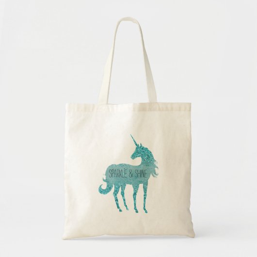 Girly Glitz Aqua Turquoise Glitter Unicorn Tote Bag (Voorkant)