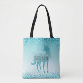 Girly Glitz Aqua Turquoise Glitter Unicorn Tote Bag (Voorkant)