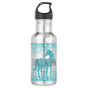 Girly Glitz Aqua Turquoise Glitter Unicorn Waterfles