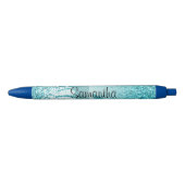 Girly Glitz Aqua Turquoise Glitter Unicorn Zwarte Inkt Pen (Voorkant)