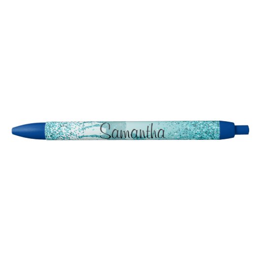Girly Glitz Aqua Turquoise Glitter Unicorn Zwarte Inkt Pen (Voorkant)