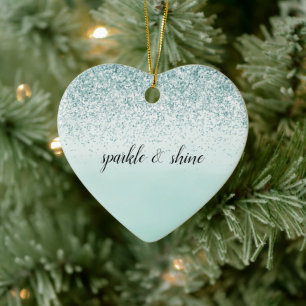 Girly Glitz Mint Ombre Glitter Gold Heart Keramisch Ornament