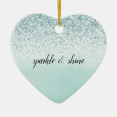 Girly Glitz Mint Ombre Glitter Gold Heart Keramisch Ornament (Voorkant)