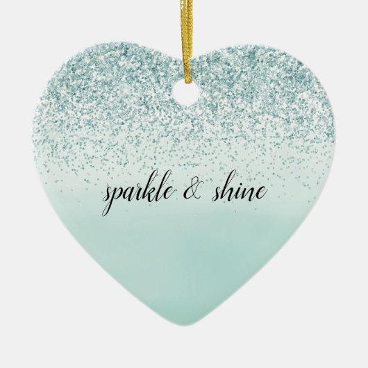 Girly Glitz Mint Ombre Glitter Gold Heart Keramisch Ornament (Voorkant)